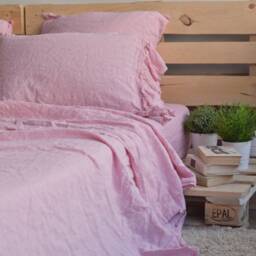 Linen Flat Sheet in A Melange Pink Color Queen King Twin 100% Flax Softened Sheet Rose Linen Bedding - thumbnail 3