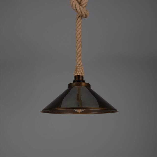 Naxos Jute Rope Pendant Light With Vintage Brass Shade 15'' - 38cm Ip65 - image 1