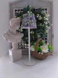 Cordless Touch Lamp. Beautiful Decoupaged Purple & Lilac Floral Usb Rechargeable Table Lamp.portable