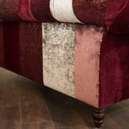 Unique British Handmade 3 Seater Mulberry Velvet Fabric Patchwork Chesterfield Sofa - thumbnail 4