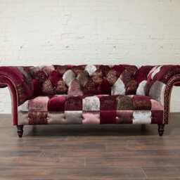 Unique British Handmade 3 Seater Mulberry Velvet Fabric Patchwork Chesterfield Sofa - thumbnail 2