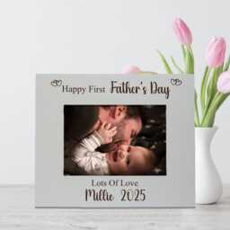 Personalised First Father's Day Photo Frame Engraved Oak, Grey Or White - thumbnail 4