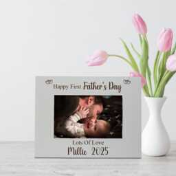 Personalised First Father's Day Photo Frame Engraved Oak, Grey Or White - thumbnail 3
