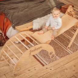 Montessori Toddler Set - Foldable Triangle + Climbing Arch Ramp With Slide, Wood Play Center Wooden Gym Dreieck - thumbnail 3