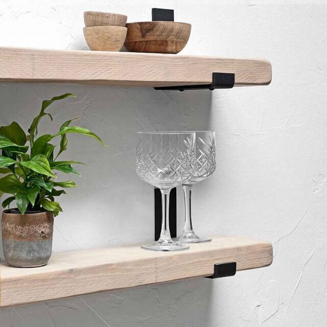 Rustic Wood Shelf With Industrial Metal Brackets - Shabby Chic Finish - image 1