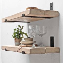 Rustic Wood Shelf With Industrial Metal Brackets - Shabby Chic Finish - thumbnail 3