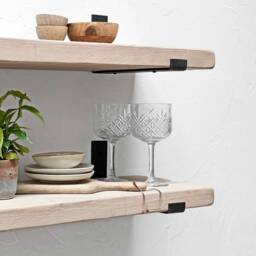 Rustic Wood Shelf With Industrial Metal Brackets - Shabby Chic Finish - thumbnail 2