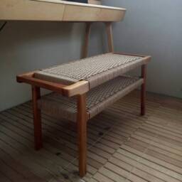 Bench With Wicker Seat W90??D35??H46cm - With Lower Shelf - thumbnail 3