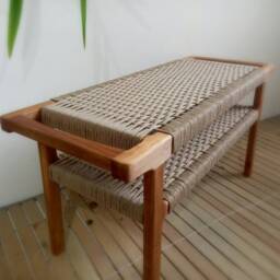 Bench With Wicker Seat W90??D35??H46cm - With Lower Shelf - thumbnail 2