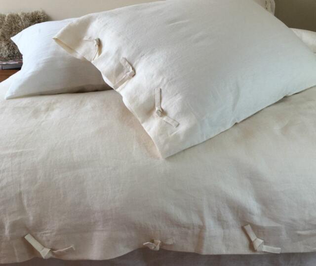 Cream Linen Duvet Cover With Tie Knot -, Washed Linen, Soft Queen Duvet Cover, King Linen Bedding - image 1