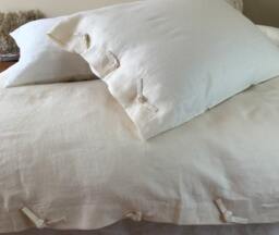 Cream Linen Duvet Cover With Tie Knot -, Washed Linen, Soft Queen Duvet Cover, King Linen Bedding - thumbnail 1