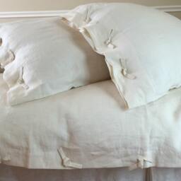 Cream Linen Duvet Cover With Tie Knot -, Washed Linen, Soft Queen Duvet Cover, King Linen Bedding - thumbnail 3