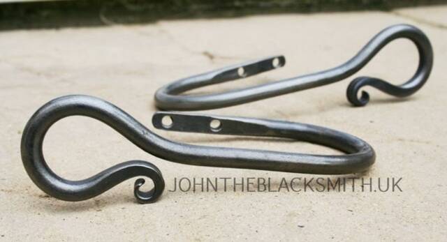 A Pair Of Blacksmith Wrought Iron Forged Shepherds Crook Curtain Holdbacks, Forged in The UK - image 1