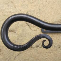 A Pair Of Blacksmith Wrought Iron Forged Shepherds Crook Curtain Holdbacks, Forged in The UK - thumbnail 3