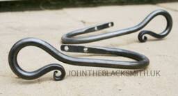 A Pair Of Blacksmith Wrought Iron Forged Shepherds Crook Curtain Holdbacks, Forged in The UK - thumbnail 1