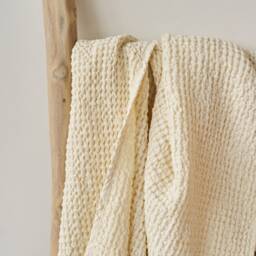 Cream Linen Waffle Bath Towel Large Softened Cotton-Linen Blend - thumbnail 3