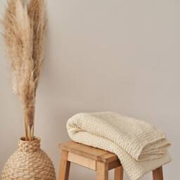 Cream Linen Waffle Bath Towel Large Softened Cotton-Linen Blend - thumbnail 2