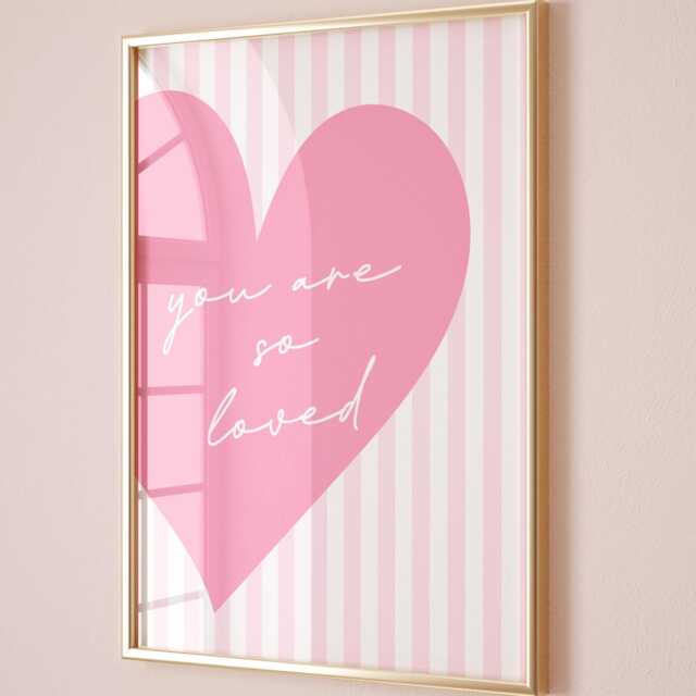 You Are So Loved Art Print, Cute Girls Room Wall Art, Pastel Pink Bedroom Decor - image 1