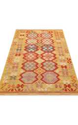 Natural Cotton Turkish Kilim Rug Recycled Bohemian Flatweave - thumbnail 1