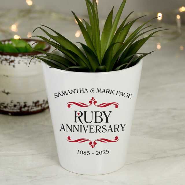 Personalised Ruby Wedding Anniversary Plant Pot - With Any Names & Date 40Th Gifts - image 1