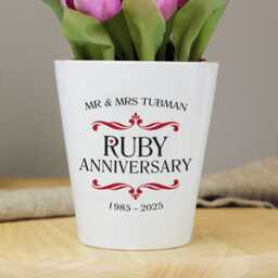 Personalised Ruby Wedding Anniversary Plant Pot - With Any Names & Date 40Th Gifts - thumbnail 2