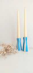 Blue Striped Ceramic Candle Holder, Handcrafted Ceramic, Gift Idea - thumbnail 1
