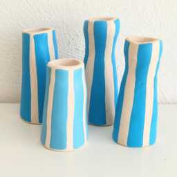 Blue Striped Ceramic Candle Holder, Handcrafted Ceramic, Gift Idea - thumbnail 2