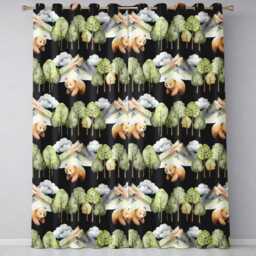 Watercolor Woodland Bear Trees Mountains Seamless Pattern Black Background Readymade Eyelet Ring Top Thermal 100% Blackout Curtains - thumbnail 2