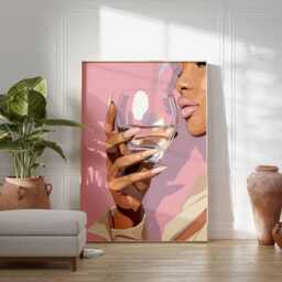 Chic Woman Wall Art Poster, Drinking Glass Pop Print, Feminine Modern Style, Pink Unframed Decor For Bedroom, Vanity Or Lounge Space - thumbnail 4