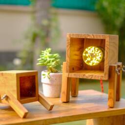 Downward Dog Table Lamp Wooden Side Light Fixture - Reclaimed Wood - thumbnail 3