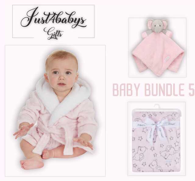 Personalised/Plain Baby Girls Pink Circle Dressing Gown Elephant Blanket/ Comforter Bundle Gorgeous Gift 2 Sizes Perfect First Gift - image 1