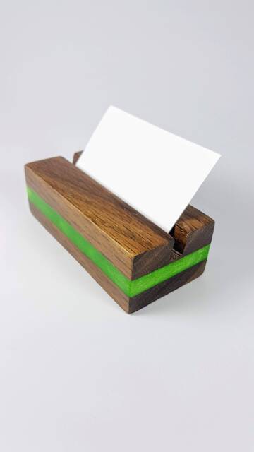 Black Walnut Business Card Holder Pearl Green Epoxy River Desk Decor - image 1
