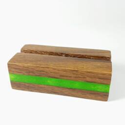 Black Walnut Business Card Holder Pearl Green Epoxy River Desk Decor - thumbnail 3