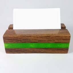 Black Walnut Business Card Holder Pearl Green Epoxy River Desk Decor - thumbnail 4