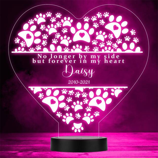 Paw Prints Memorial Pet Loss Personalised Gift Colour Changing Night Light - image 1