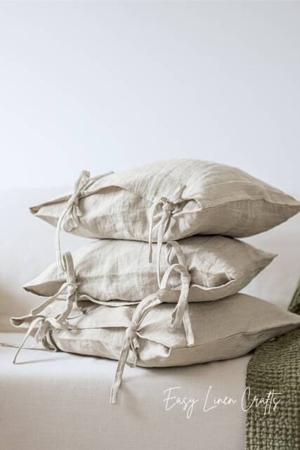 Linen Pillowcase With Ties - Natural Pillow Cover Slip Sham Custom Size Throw - image 1