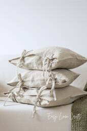 Linen Pillowcase With Ties - Natural Pillow Cover Slip Sham Custom Size Throw - thumbnail 1