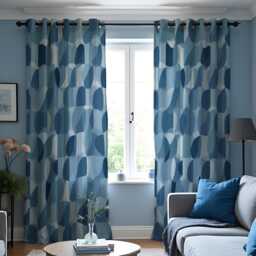 Blue Geometric Curtains, Modern Abstract Circle Drapes, Custom Window Panels For Bedroom Or Living Room Contemporary Decor