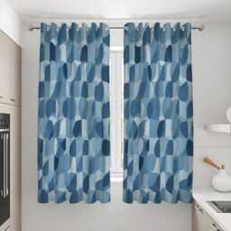 Blue Geometric Curtains, Modern Abstract Circle Drapes, Custom Window Panels For Bedroom Or Living Room Contemporary Decor - thumbnail 3