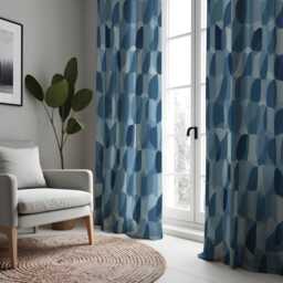 Blue Geometric Curtains, Modern Abstract Circle Drapes, Custom Window Panels For Bedroom Or Living Room Contemporary Decor - thumbnail 4