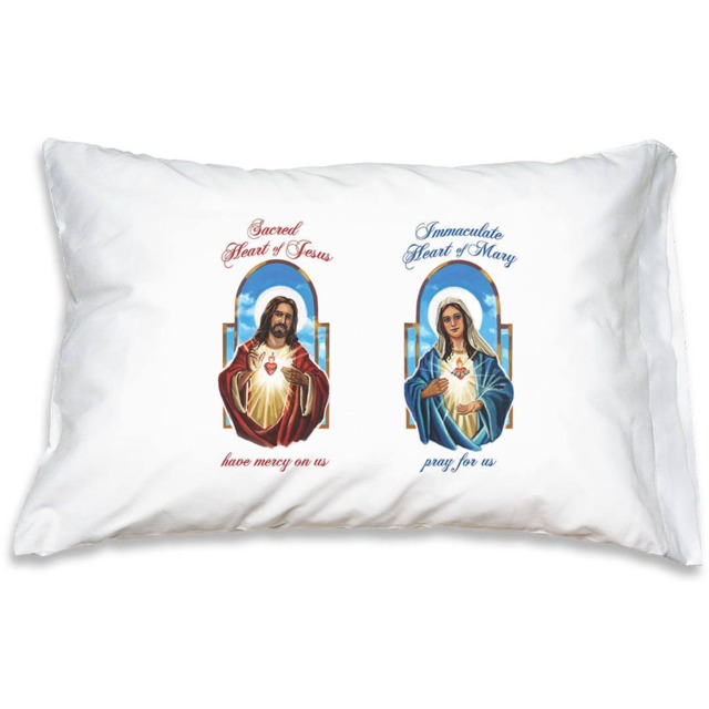 Sacred Heart Of Jesus & Immaculate Mary Catholic Pillowcase, Prayers & Saints Loving Gifts For Men Women - image 1