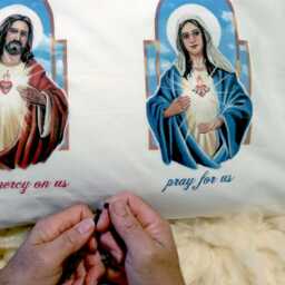 Sacred Heart Of Jesus & Immaculate Mary Catholic Pillowcase, Prayers & Saints Loving Gifts For Men Women - thumbnail 3