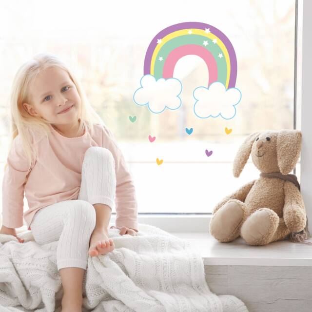 Rainbow & Hearts Window Stickers, Rainbow Decal, Room Decor, Unicorn Decal - image 1