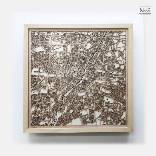 Munich Wooden Map - Framed Laser Cut City Streets Art - image 1