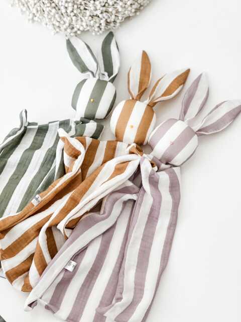 striped Bunny Baby Comforter - Personalised Muslin Lovey Unisex Newborn Gift - image 1