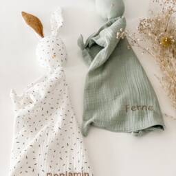 striped Bunny Baby Comforter - Personalised Muslin Lovey Unisex Newborn Gift - thumbnail 4