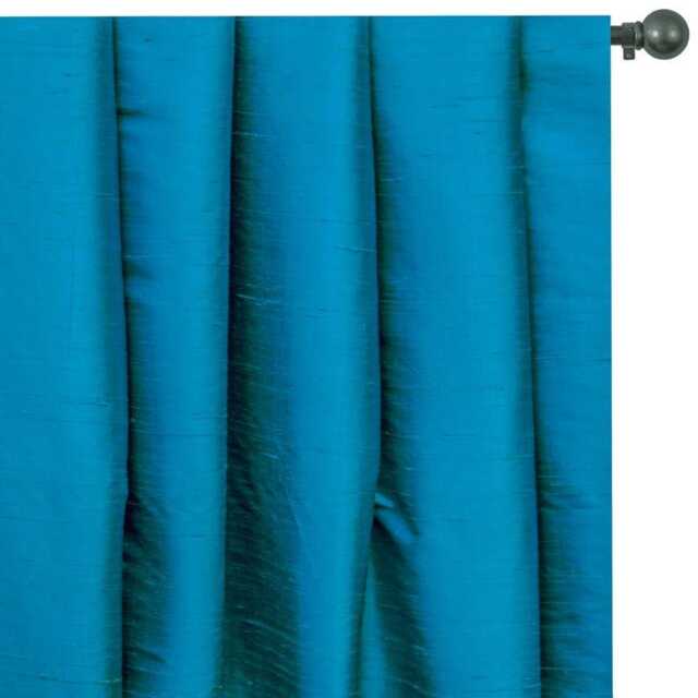 Turquoise Blue 100% Pure Silk Dupioni Curtain Panels - Rod Pocket, Grommet, Box Pleat, Three Pinch Tab Top & Plain Ring Top - image 1