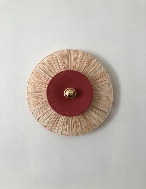 Alba Fixed Wall Light in Natural Raffia & Washed Linen, Terracotta Color - Portable Version On Request - image 1
