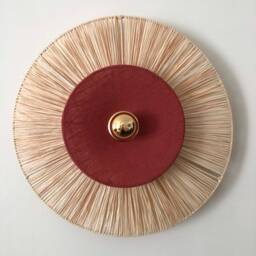 Alba Fixed Wall Light in Natural Raffia & Washed Linen, Terracotta Color - Portable Version On Request - thumbnail 2
