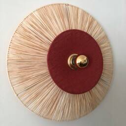 Alba Fixed Wall Light in Natural Raffia & Washed Linen, Terracotta Color - Portable Version On Request - thumbnail 3